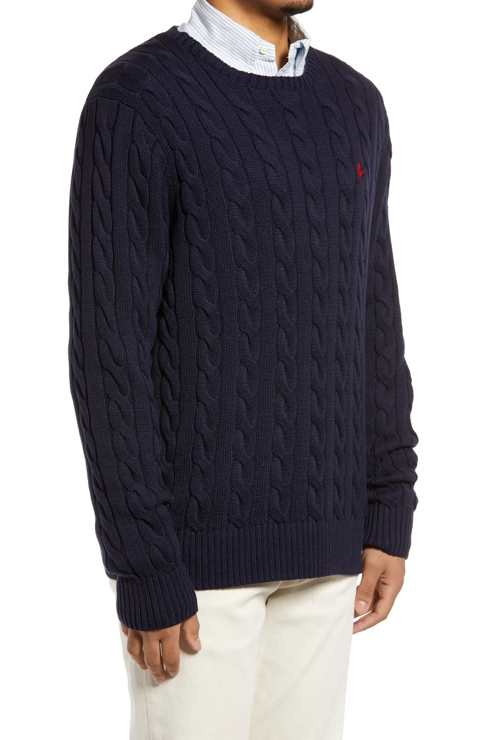Cable Knit Cotton Crewneck Sweater