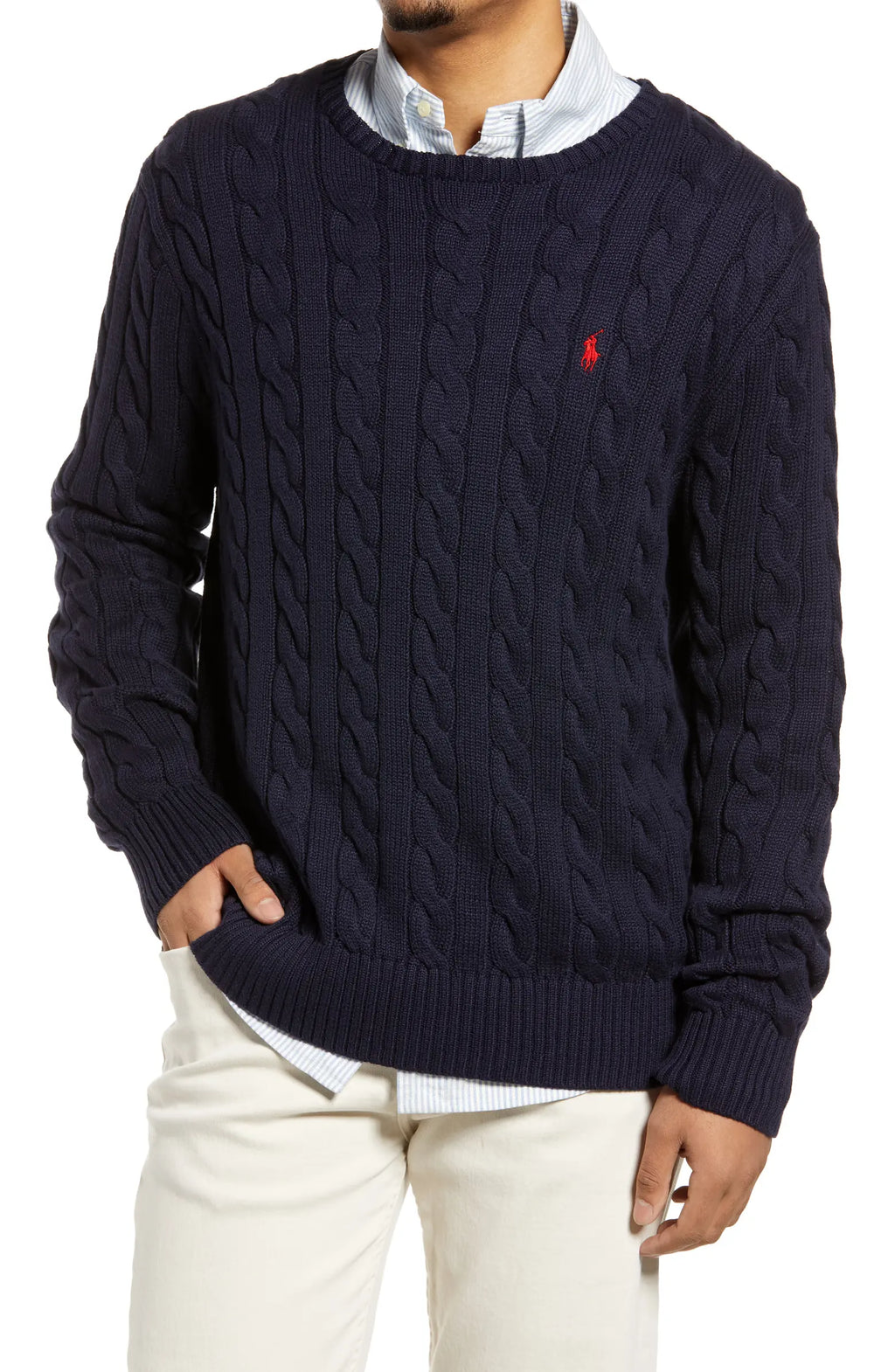Cable Knit Cotton Crewneck Sweater