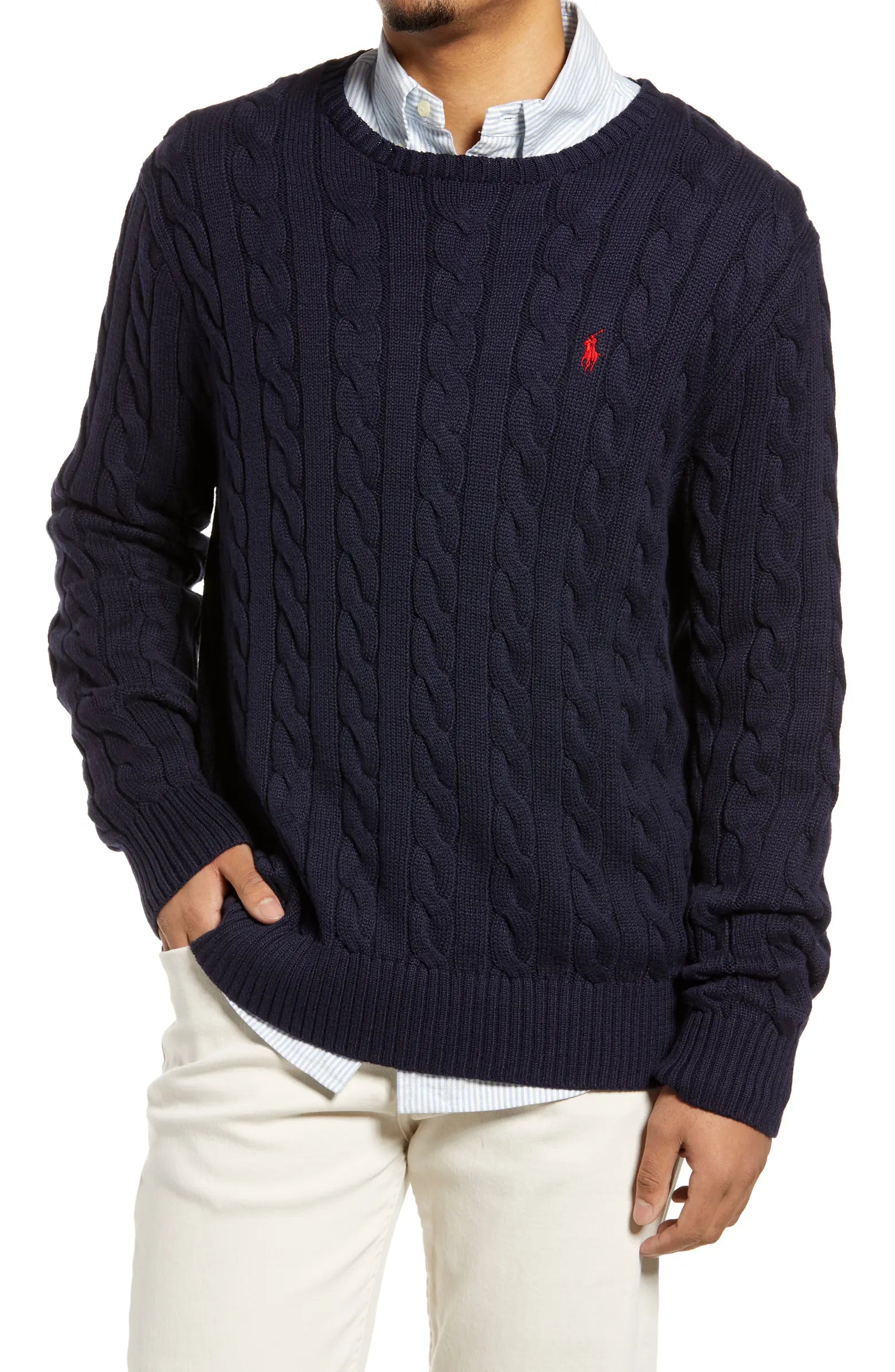 Cable Knit Cotton Crewneck Sweater