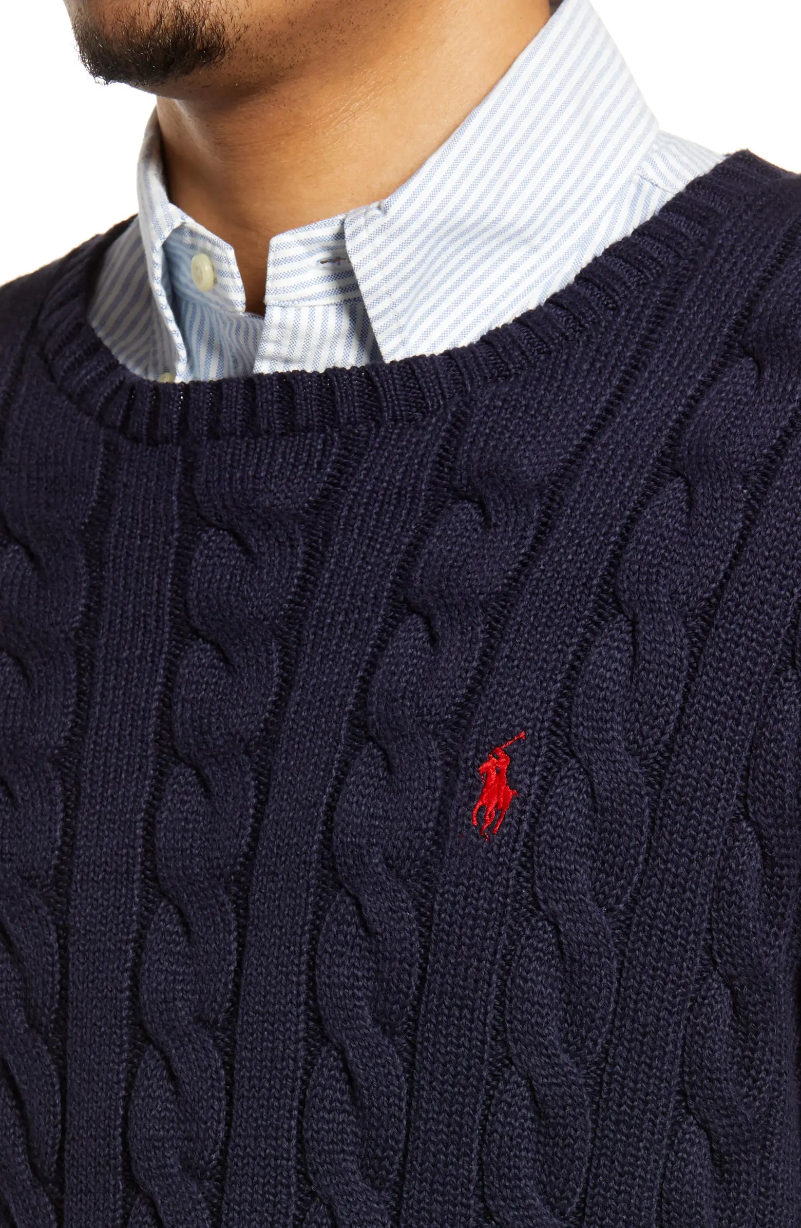 Cable Knit Cotton Crewneck Sweater