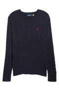 Cable Knit Cotton Crewneck Sweater